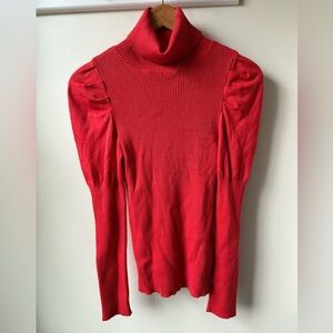 ANTHROPOLOGIE Cecilia Puff Sleeved Turtleneck Sweater top Ribbed Fitted Girly S